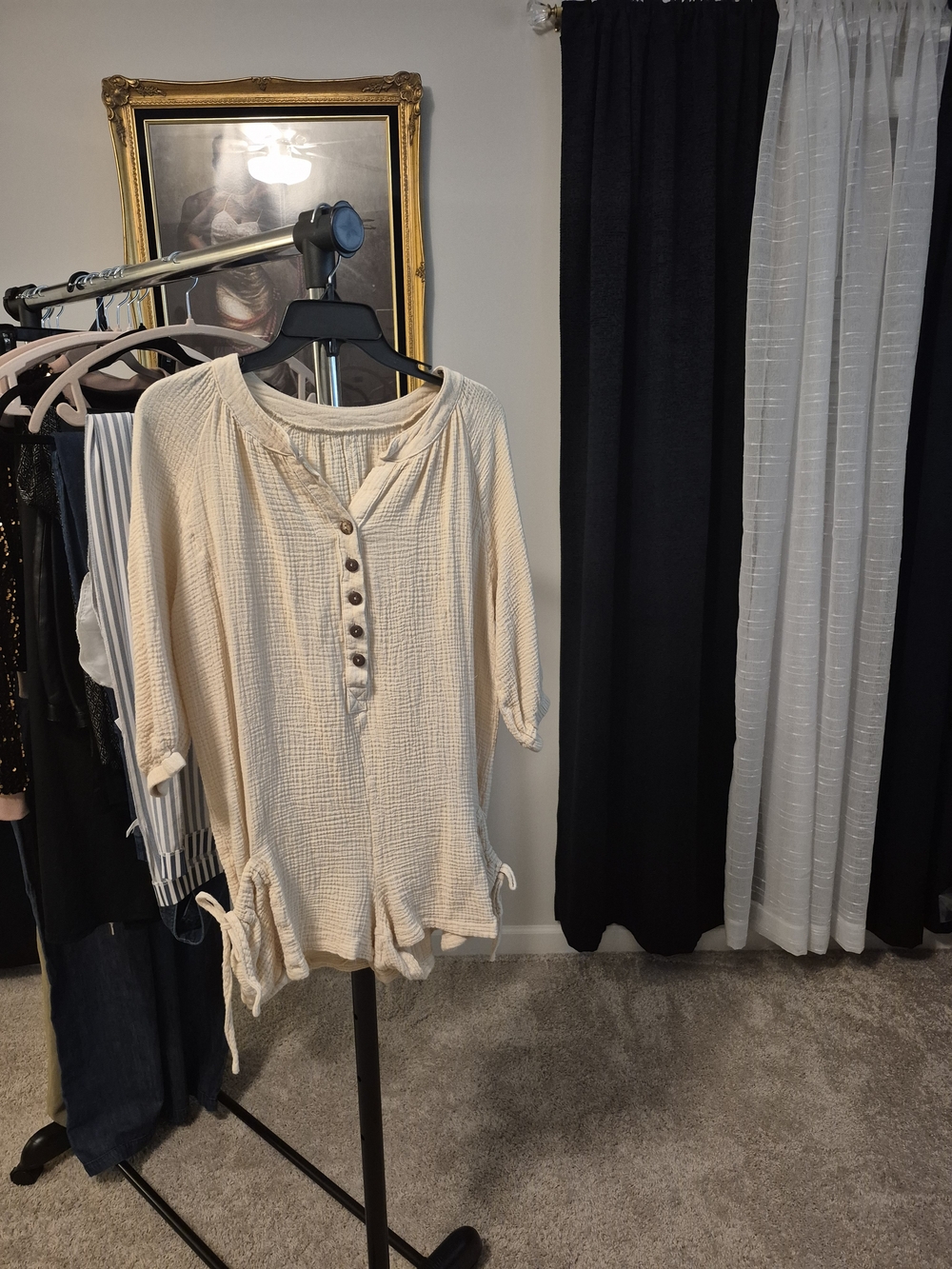 & Other Stories Cream Button-Front Gauze Henley Tunic